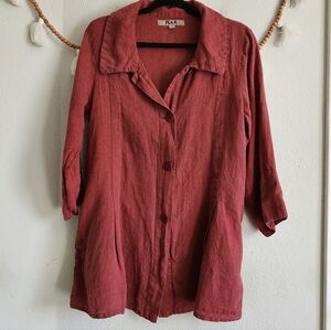 Flax 100% Linen Red Button Down Top
